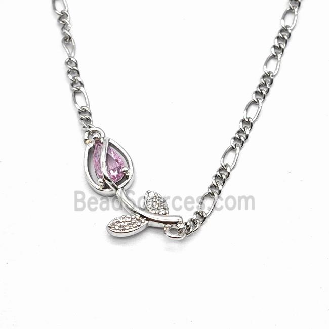 Copper Necklace Pave Zircon, Gold Plated