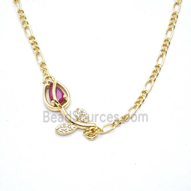 Copper Necklace Pave Zircon, Gold Plated