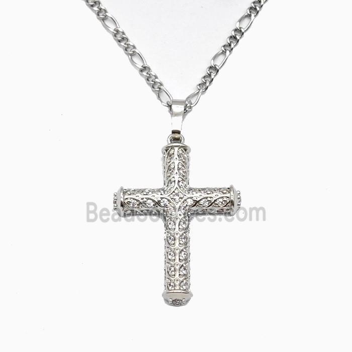 Copper Cross Necklace Pave Zirconia Platinum Plated