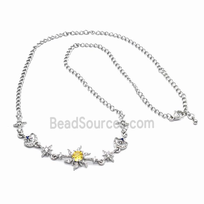 Copper Necklace Pave Zircon, Gold Plated