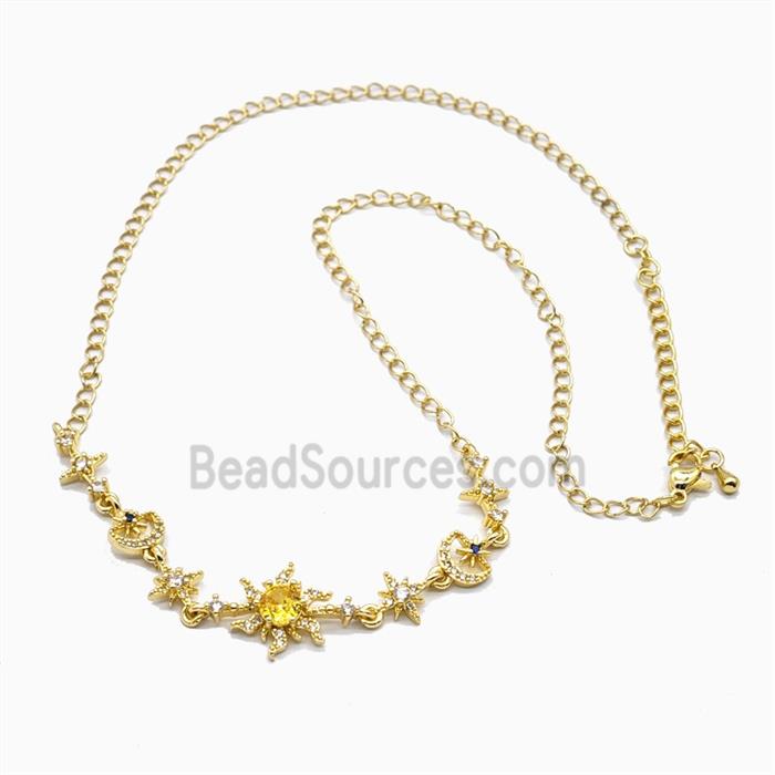 Copper Flower Necklace Pave Zirconia Gold Plated