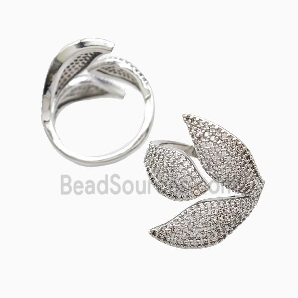 Copper Leaf Rings Pave Zirconia Platinum Plated