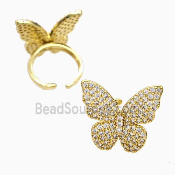 Copper Butterfly Rings Pave Zirconia 18K Gold Plated