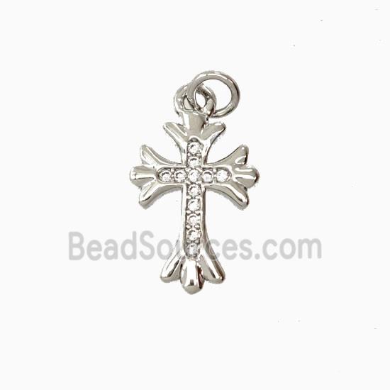 Copper Cross Pendant Pave Zirconia Platinum Plated