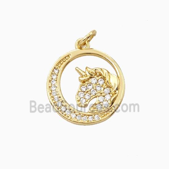 Copper Unicorn Pendant Pave Zirconia 18K Gold Plated