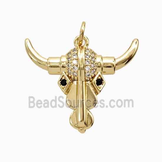 Copper Bullhead Pendant Pave Zirconia 18K Gold Plated