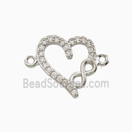 Copper Heart Connector Pave Zirconia Platinum Plated