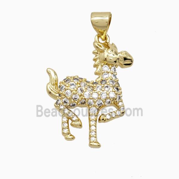 Copper Horse Pendant Pave Zirconia 18K Gold Plated