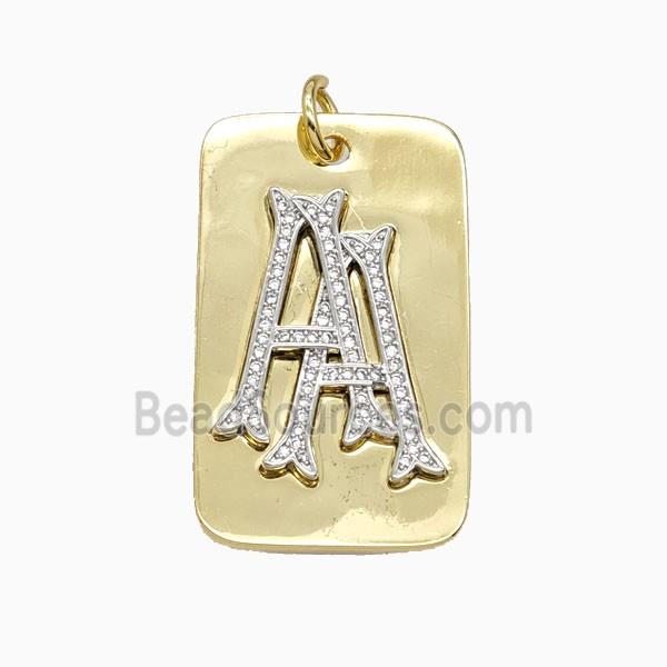 Copper Letter A Pendant Pave Zirconia Rectangle 18K Gold Plated