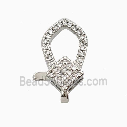 Copper Lobster Clasp Pave Zirconia Platinum Plated