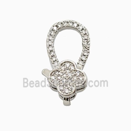Copper Clover Lobster Clasp Pave Zirconia Platinum Plated