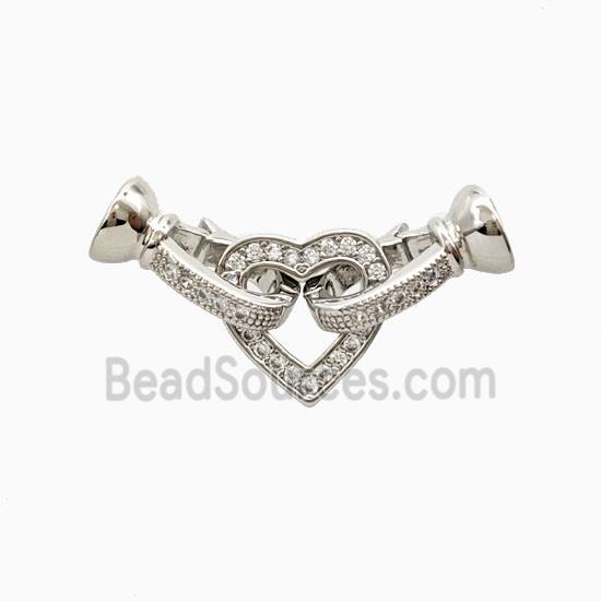 Copper Heart Connector Clasp Pave Zirconia Platinum Plated