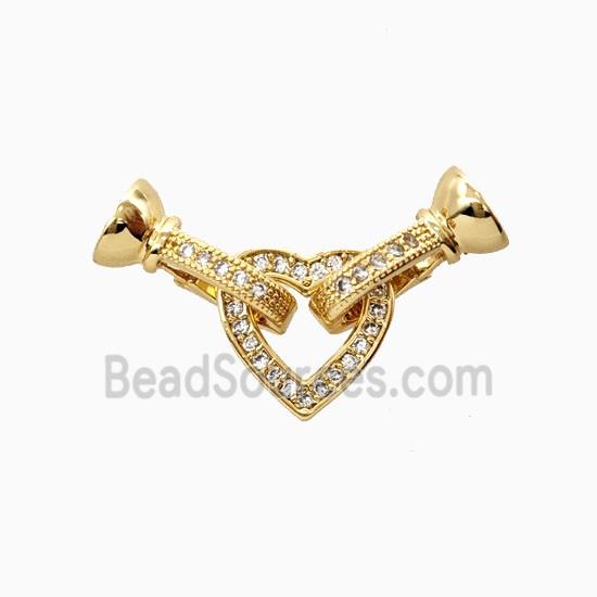 Copper Heart Connector Clasp Pave Zirconia 18K Gold Plated