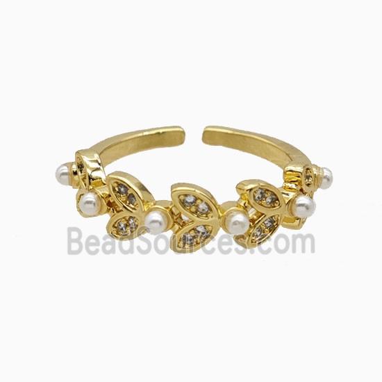 Copper Leaf Rings Pave Zirconia Resin 18K Gold Plated