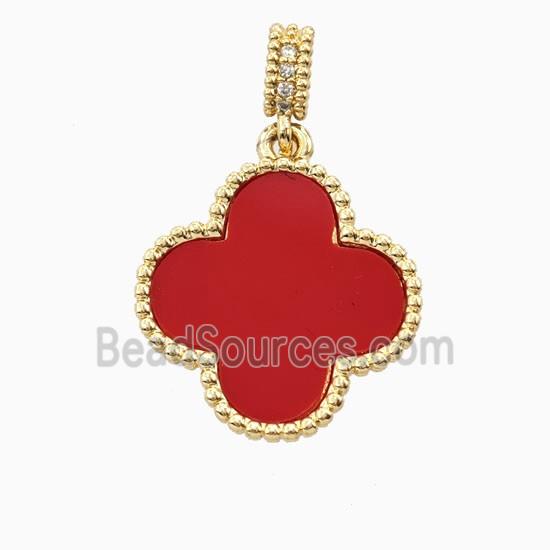 Copper Clover Pendant Pave Shell 18K Gold Plated