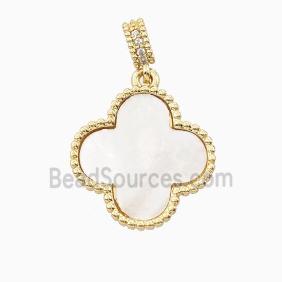 Copper Clover Pendant Pave Shell 18K Gold Plated