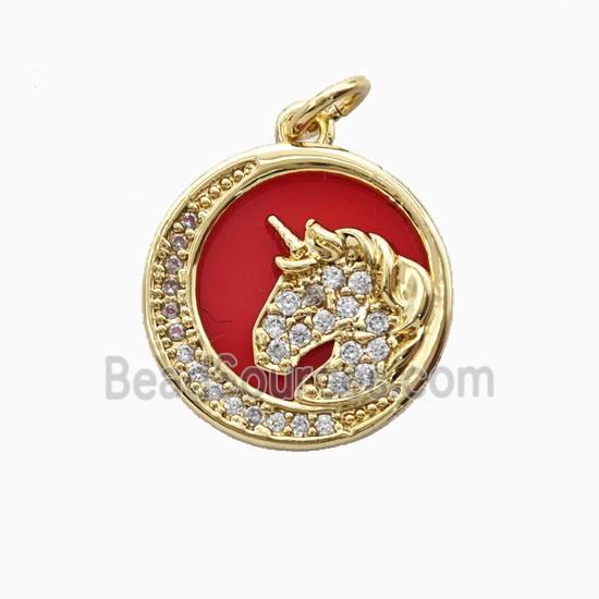 Copper Unicorn Pendant Pave Zirconia Moon 18K Gold Plated