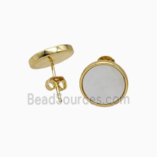 Copper Stud Earrings Pave Shell 18K Gold Plated