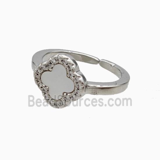 Copper Clover Rings Pave Zirconia Shell Platinum Plated