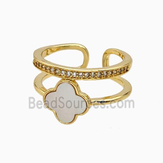 Copper Clover Rings Pave Zirconia Shell 18K Gold Plated