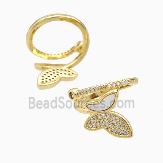 Copper Butterfly Rings Pave Zirconia Shell 18K Gold Plated