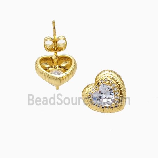 Copper Heart Stud Earrings Pave Zirconia 18K Gold Plated