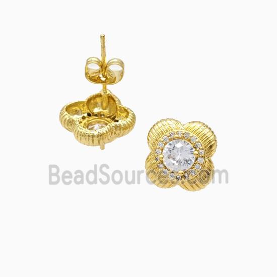 Copper Flower Stud Earrings Pave Zirconia 18K Gold Plated