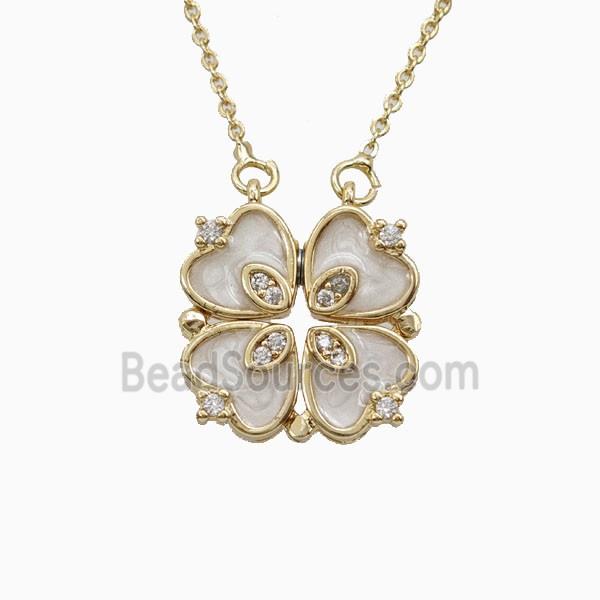 Copper Heart Clover Necklace Pave Zirconia Enamel Gold Plated