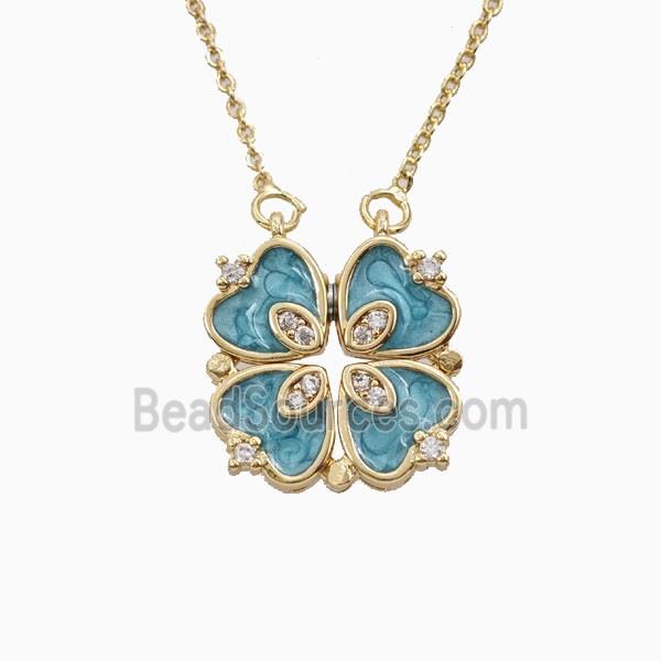 Copper Heart Clover Necklace Pave Zirconia Enamel Gold Plated