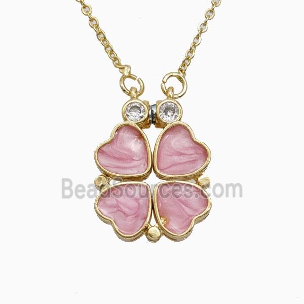 Copper Heart Clover Necklace Enamel Gold Plated