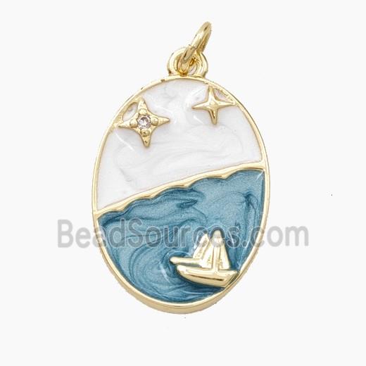 Copper Sailboat Pendant Star Enamel Oval Gold Plated