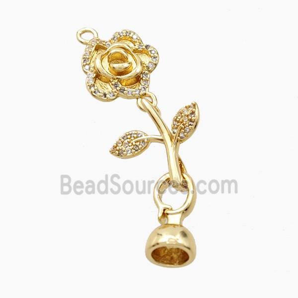 Copper Flower Pendant Pave Zirconia With Bail Gold Plated