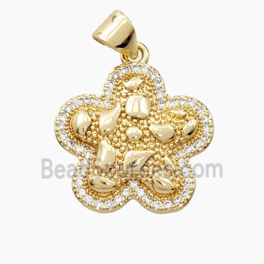 Bohemia Style Copper Flower Pendant Pave Zirconia Gold Plated
