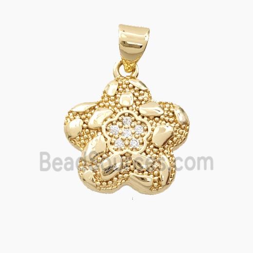 Bohemia Style Copper Flower Pendant Pave Zirconia Gold Plated
