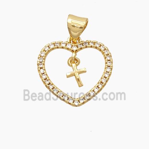 Copper Heart Cross Pendant Pave Zirconia Gold Plated