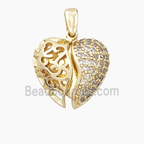 Copper Heart Pendant Pave Zirconia Gold Plated