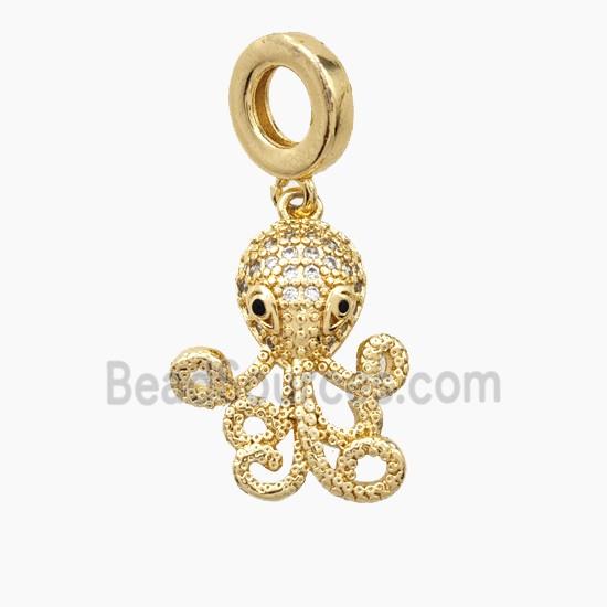 Copper Octopus Pendant Pave Zirconia Gold Plated
