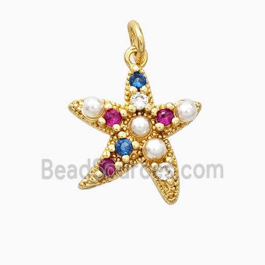 Copper Starfish Pendant Pave Zirconia Resin Gold Plated