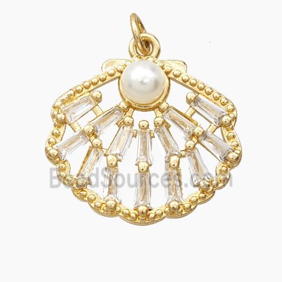 Copper Scallop Shell Pendant Pave Zirconia Resin Gold Plated