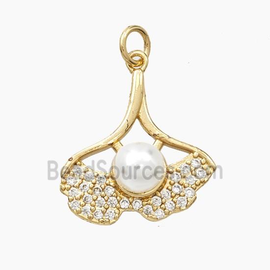 Copper Ginkgo Leaf Pendant Pave Zirconia Resin Gold Plated