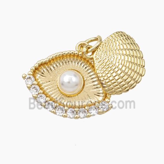 Copper Scallop Shell Pendant Pave Zirconia Resin Gold Plated
