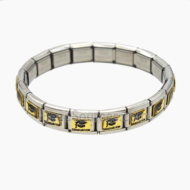 Raw Stainless Steel Module Bracelet With Graduation Hat Enamel