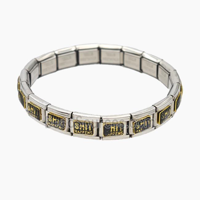 Raw Stainless Steel Module Bracelet With ShitHappens Enamel