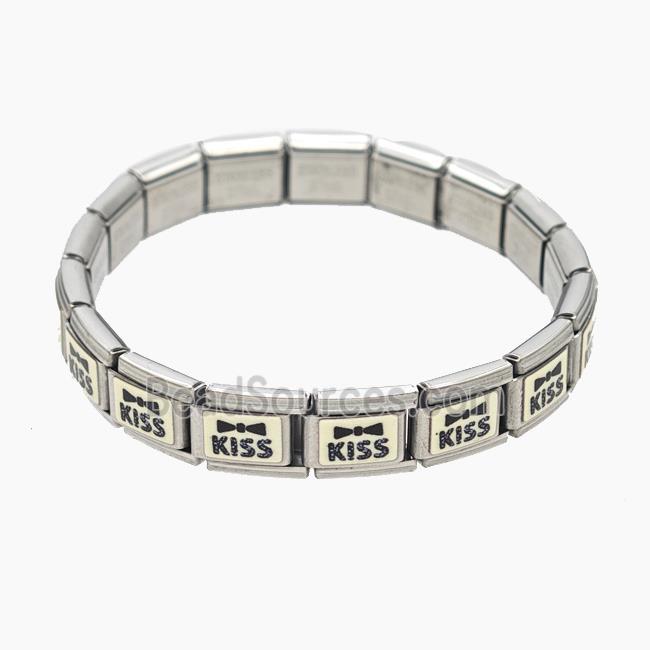 Raw Stainless Steel Module Bracelet With Kiss