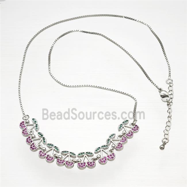 Copper Cherry Necklace Pave Zirconia Platinum Plated