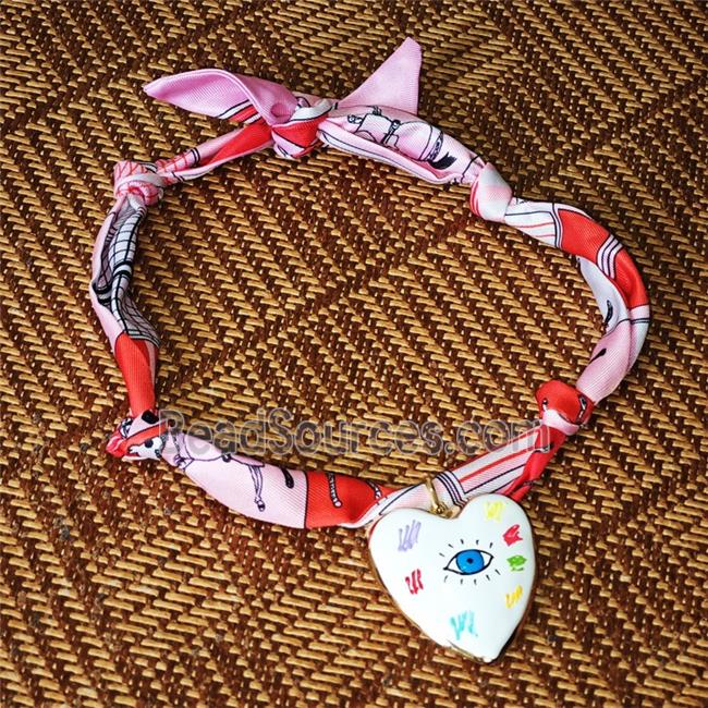 Polyester Fabric Necklace With Heart Evil Eye Enamel