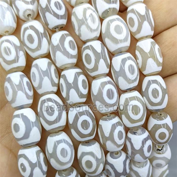 Tibetan Agate Barrel Beads White Eye