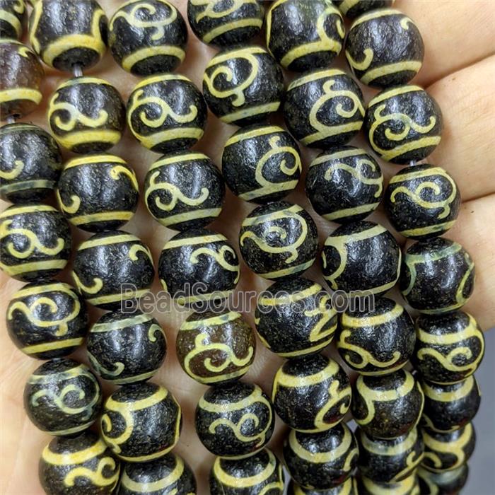 Black Tibetan Agate Round Beads Yellow