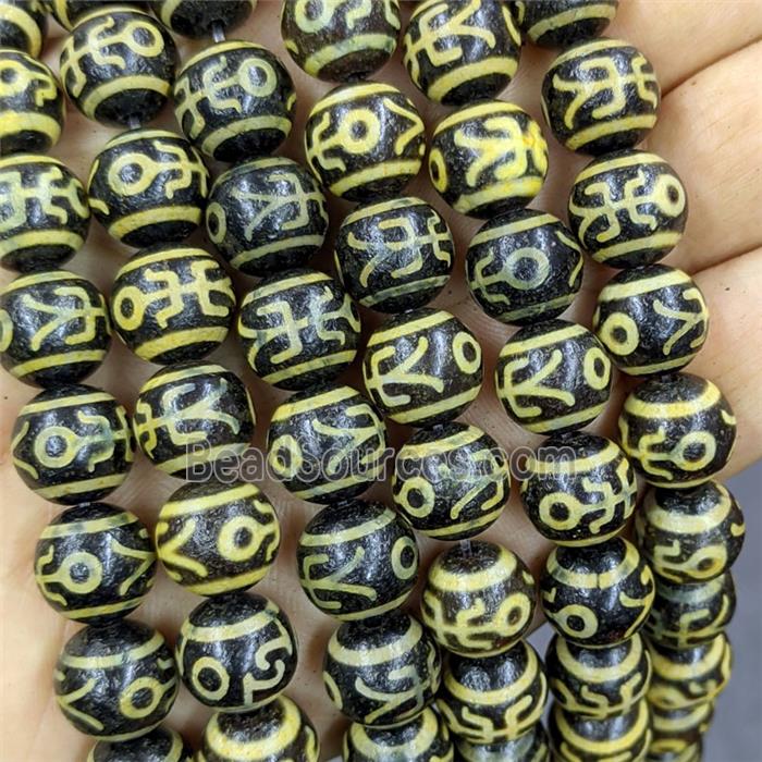 Black Tibetan Agate Round Beads Yellow
