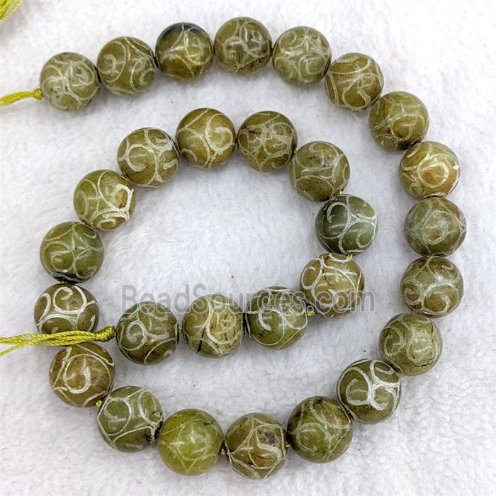 Chinese Huaxiu Jade Round Beads Carved